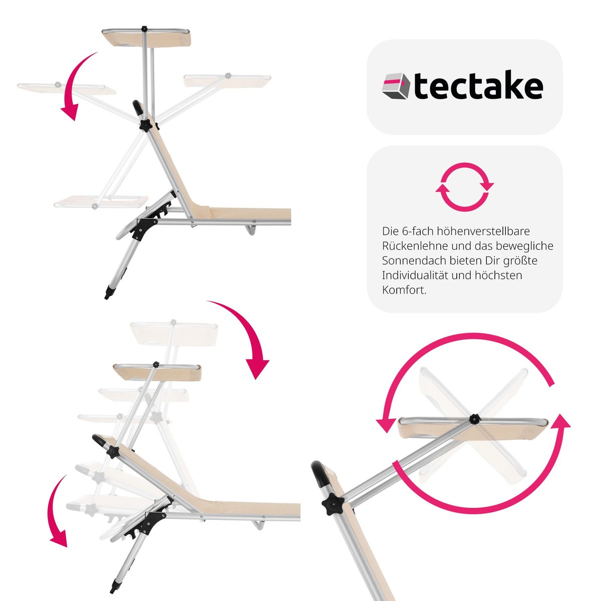 tectake Aurelie opvouwbare ligstoel 217 x 60,5 x 72 cm