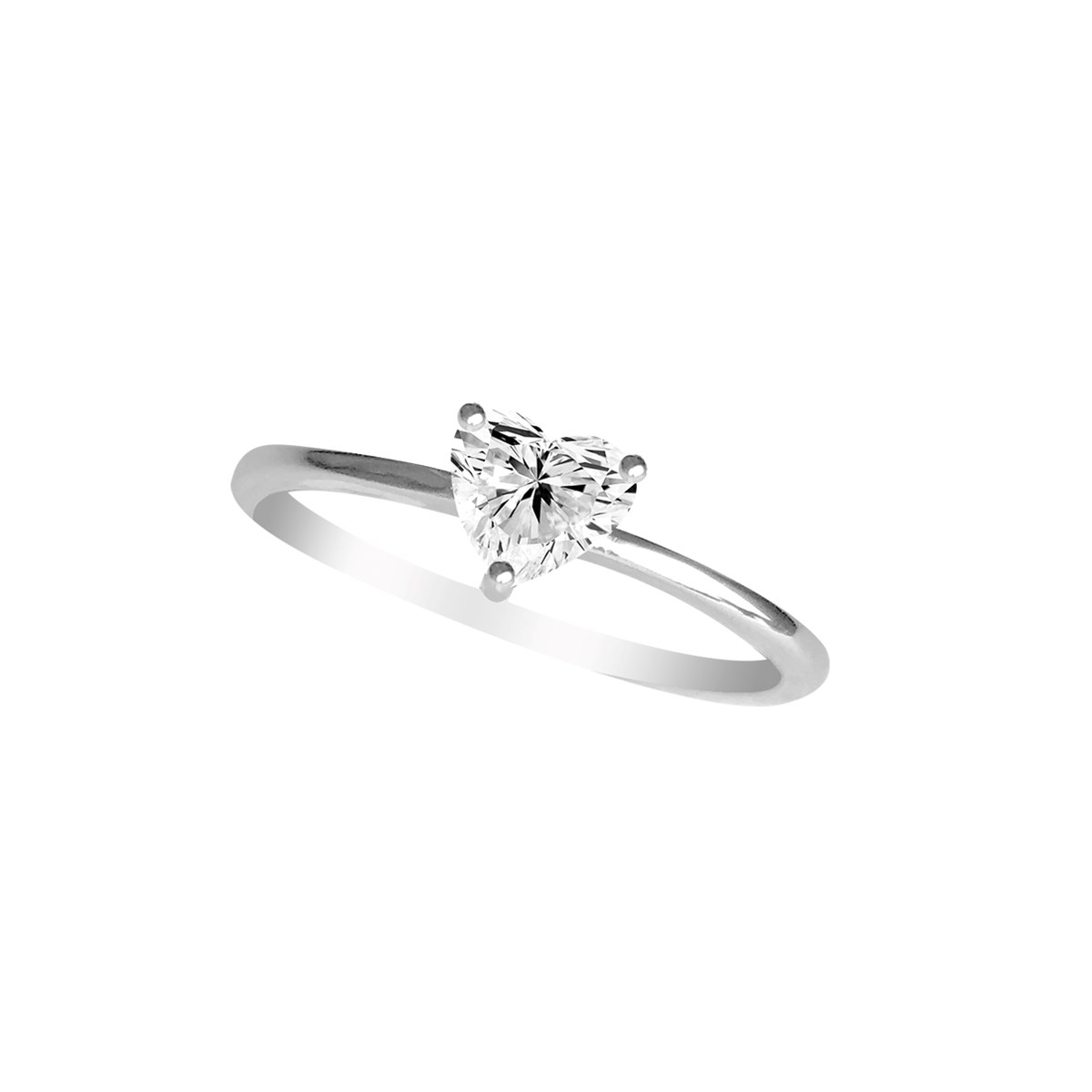 Bague solitaire coeur argent 925 rhodié et oxyde de zirconium