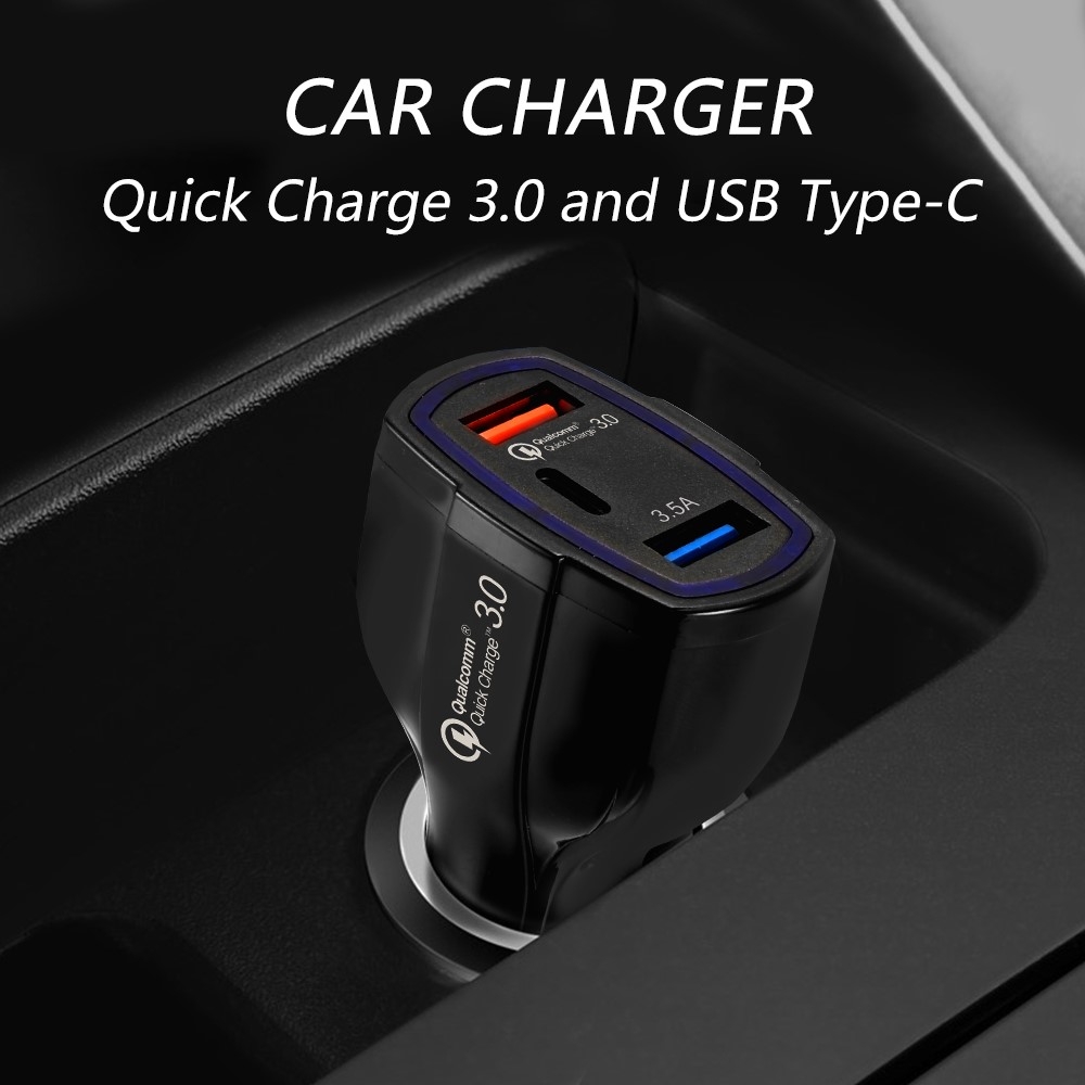 Mini Dual USB   USB C Fast Charging Auto KFZ Ladegerät mit QC 3.0 (35W) - Weiss