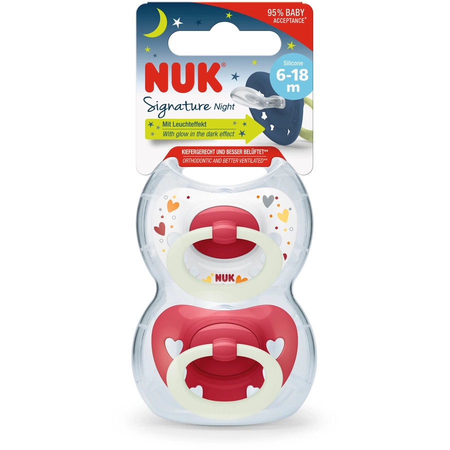 NUK Nachtschnuller Signature Night Silikon Gr. 2, rot 4 Stück