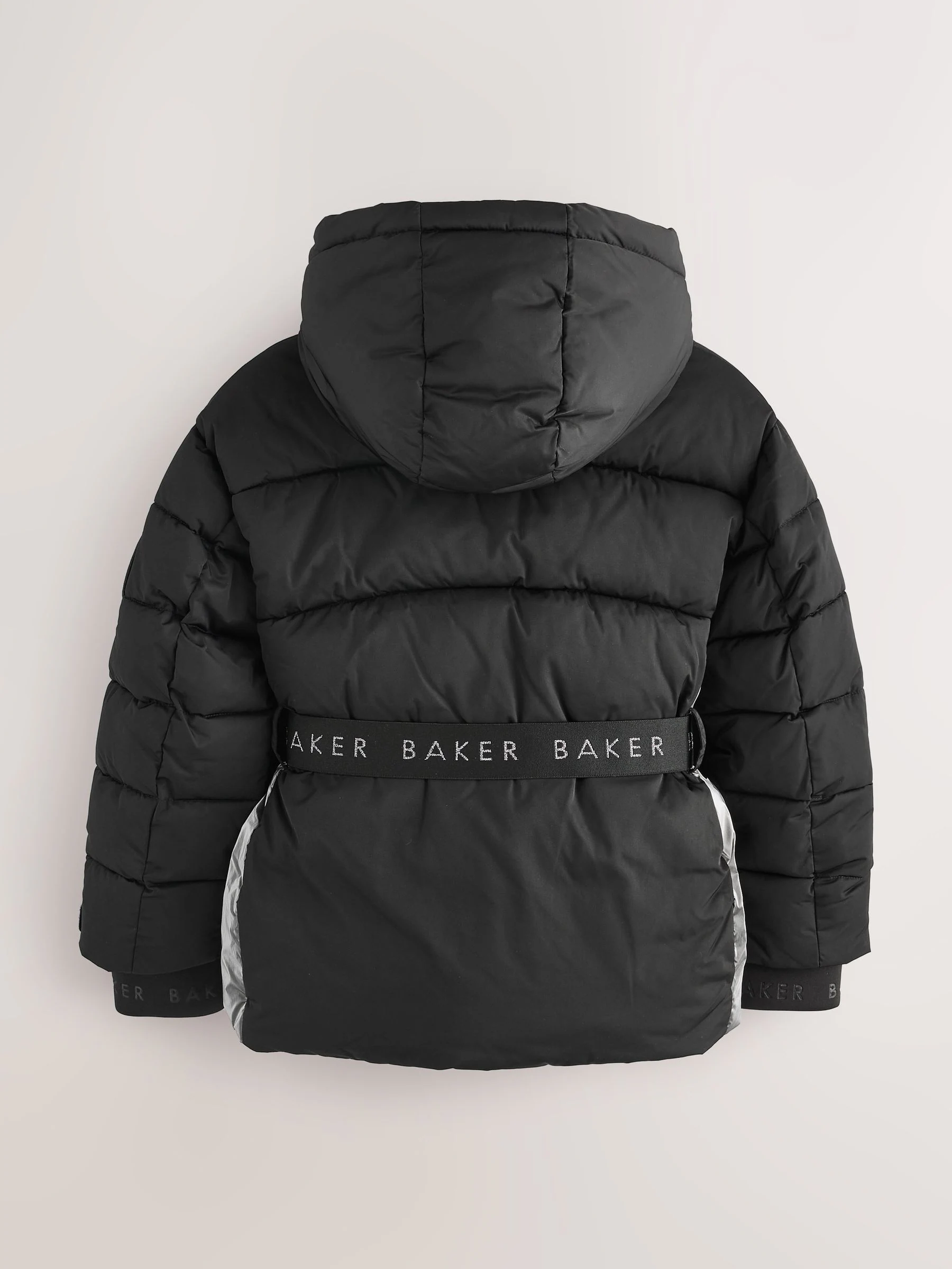 Baker by Ted Baker Regenbestendige Zwarte Gevoerde Jas met Ceintuur en Panelen