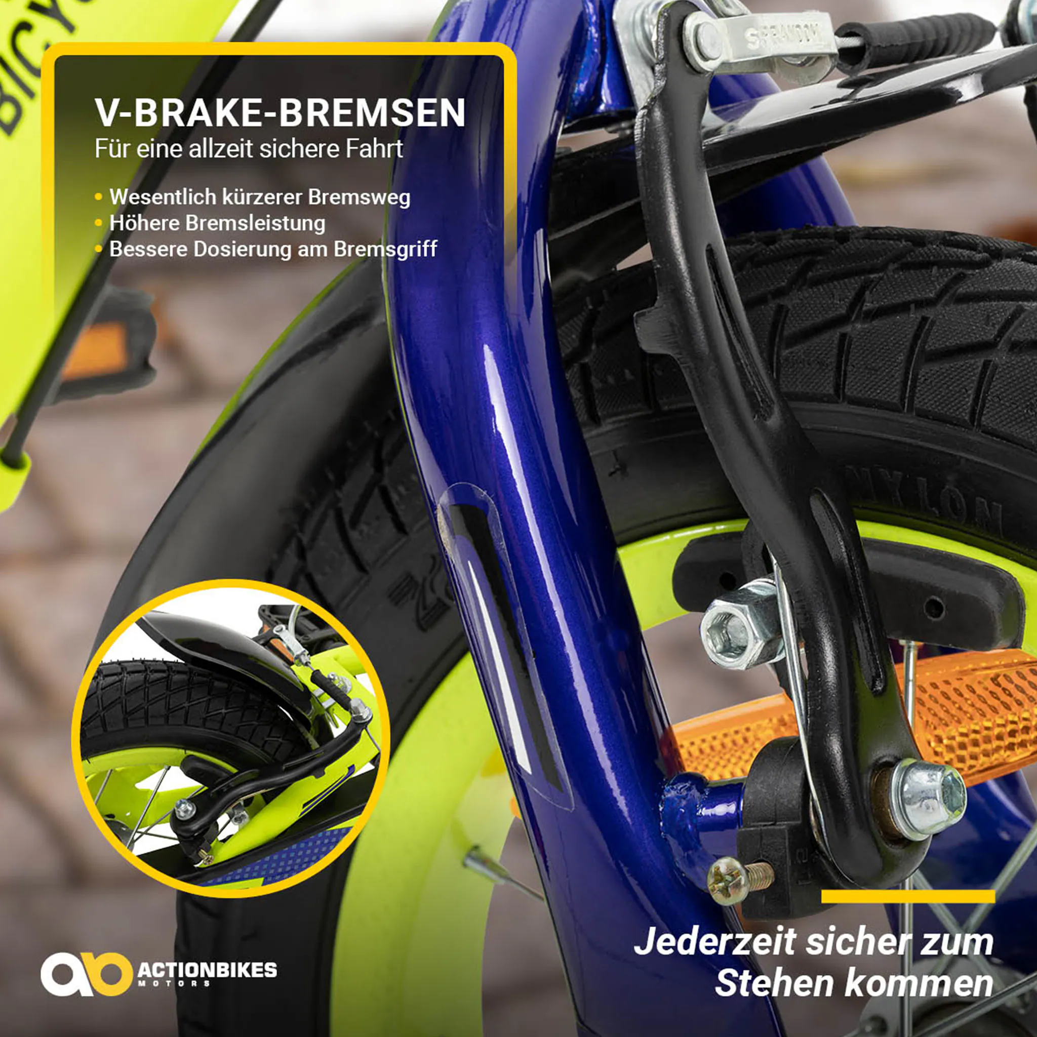 Actionbikes Kinderfahrrad Turbo 12 Zoll, Stützräder, V-Brake-Bremsen, Lenker-/Kettenschutz, Klingel