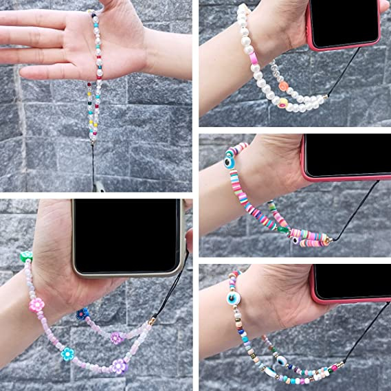 Universal Handy Kette Phone Charms Schmuck Anhänger Handgelenkschlaufe - Perlen Style 5