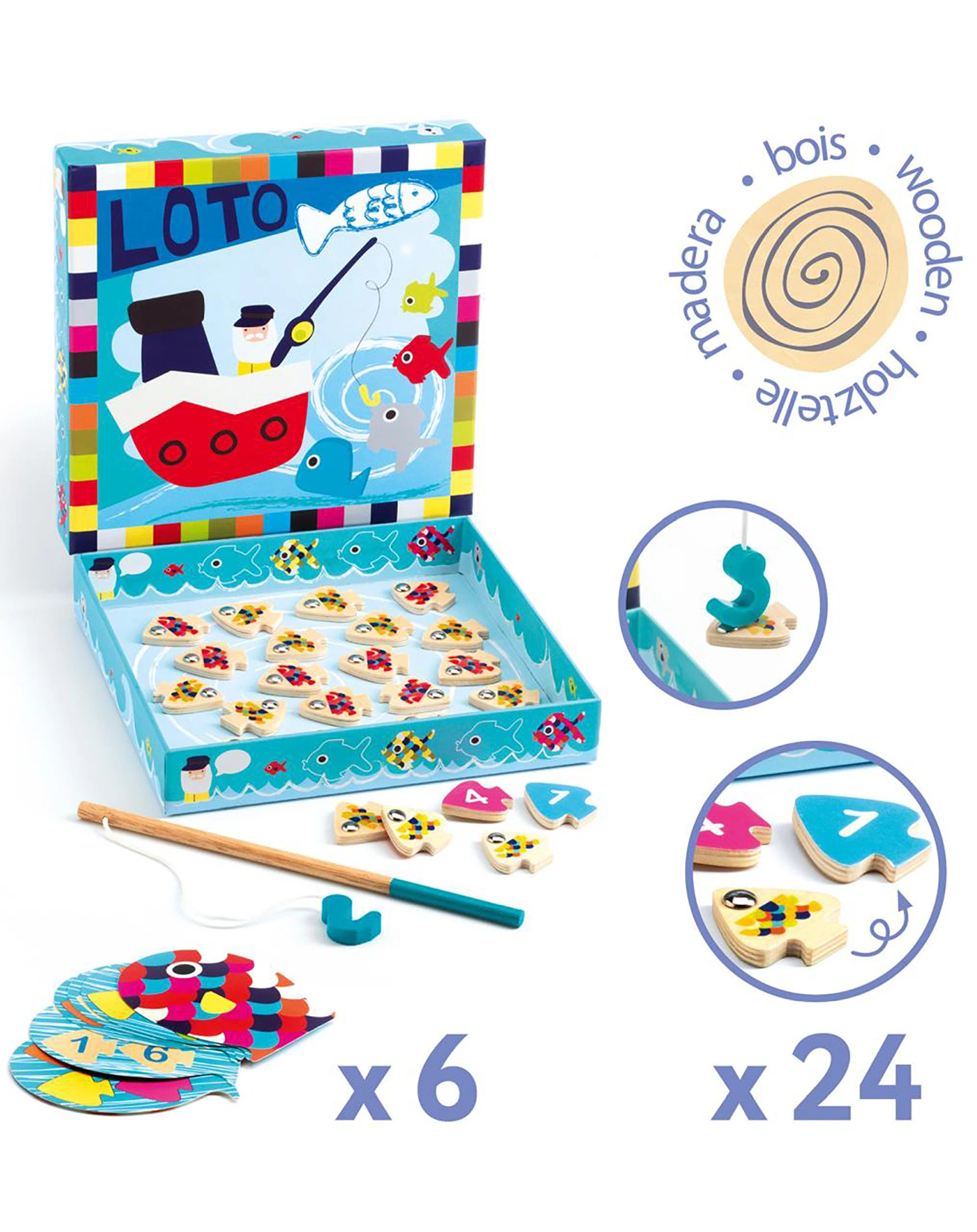 Holz-Angelspiel NAVY-LOTO 31-teilig in bunt