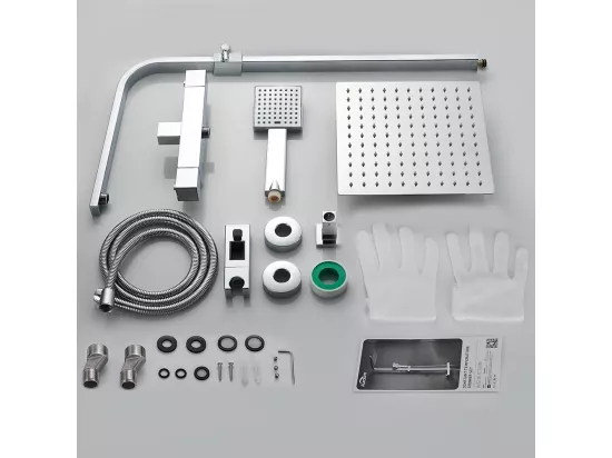 AURALUM MAX Système douche avec thermostat,douche effet pluie, colonne douche en Laiton avec pommeau douche/douchette à main,barre de douche réglable