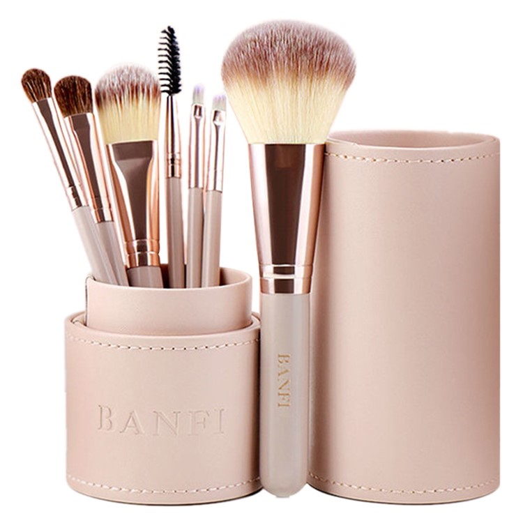 (7-tlg. Set) Beauty Make Up Puder Pinsel mit Aufbewahrungsbox - Rosa