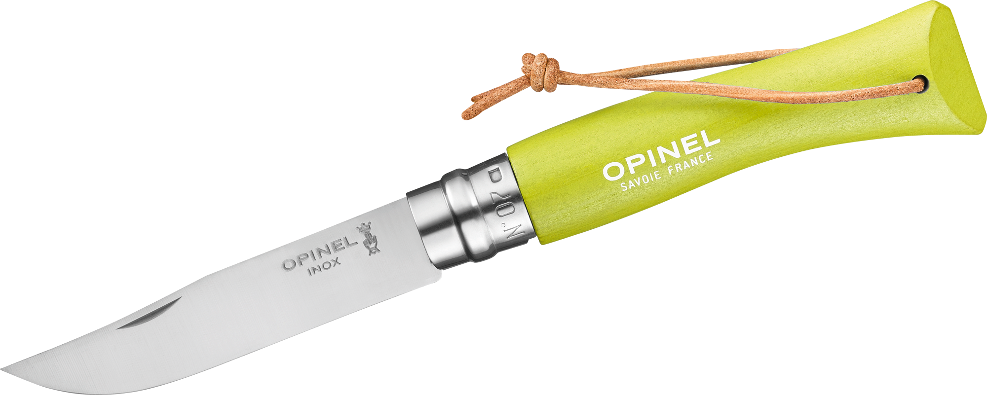 Opinel N°07 Colorama Sport Taschenmesser mit Lederkordel Klingenlänge 8 cm hellgrün