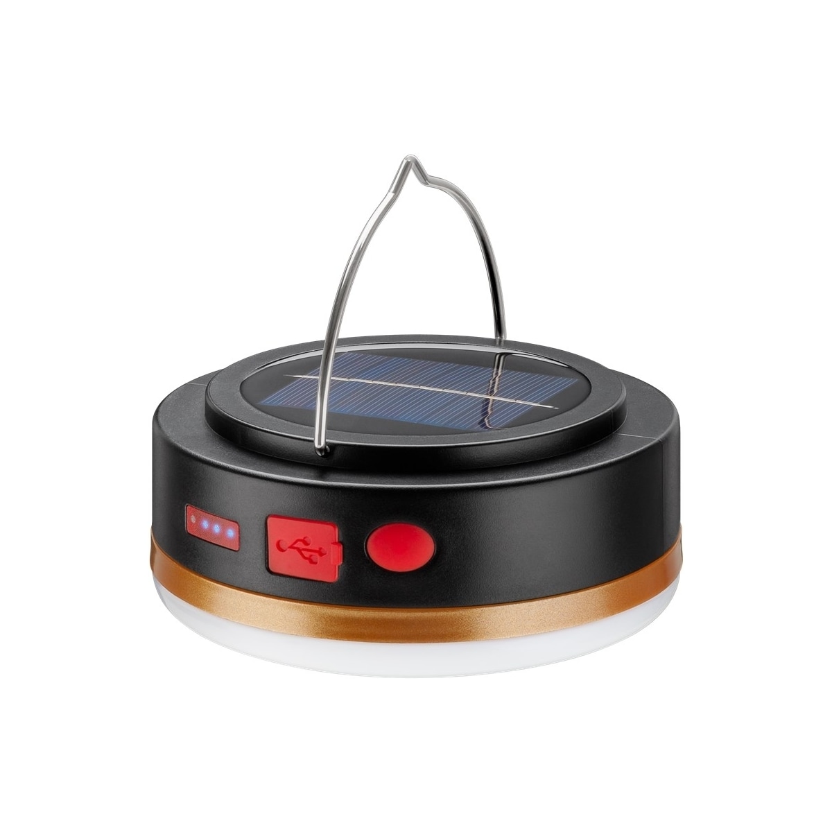 Goobay LED-solcellcampinglampa med IR-fjärrkontroll med 6 ljuslägen, solpanel, Li-ion-batteri 18650 (3,7 V, 2000 mAh), powerbank-funktion och USB-kabel, lämplig för utomhusbruk (IP44)