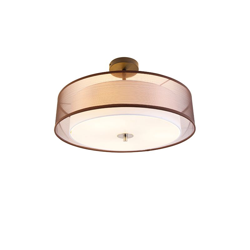 Moderne plafondlamp bruin met wit 50 cm 3-lichts - Drum Duo