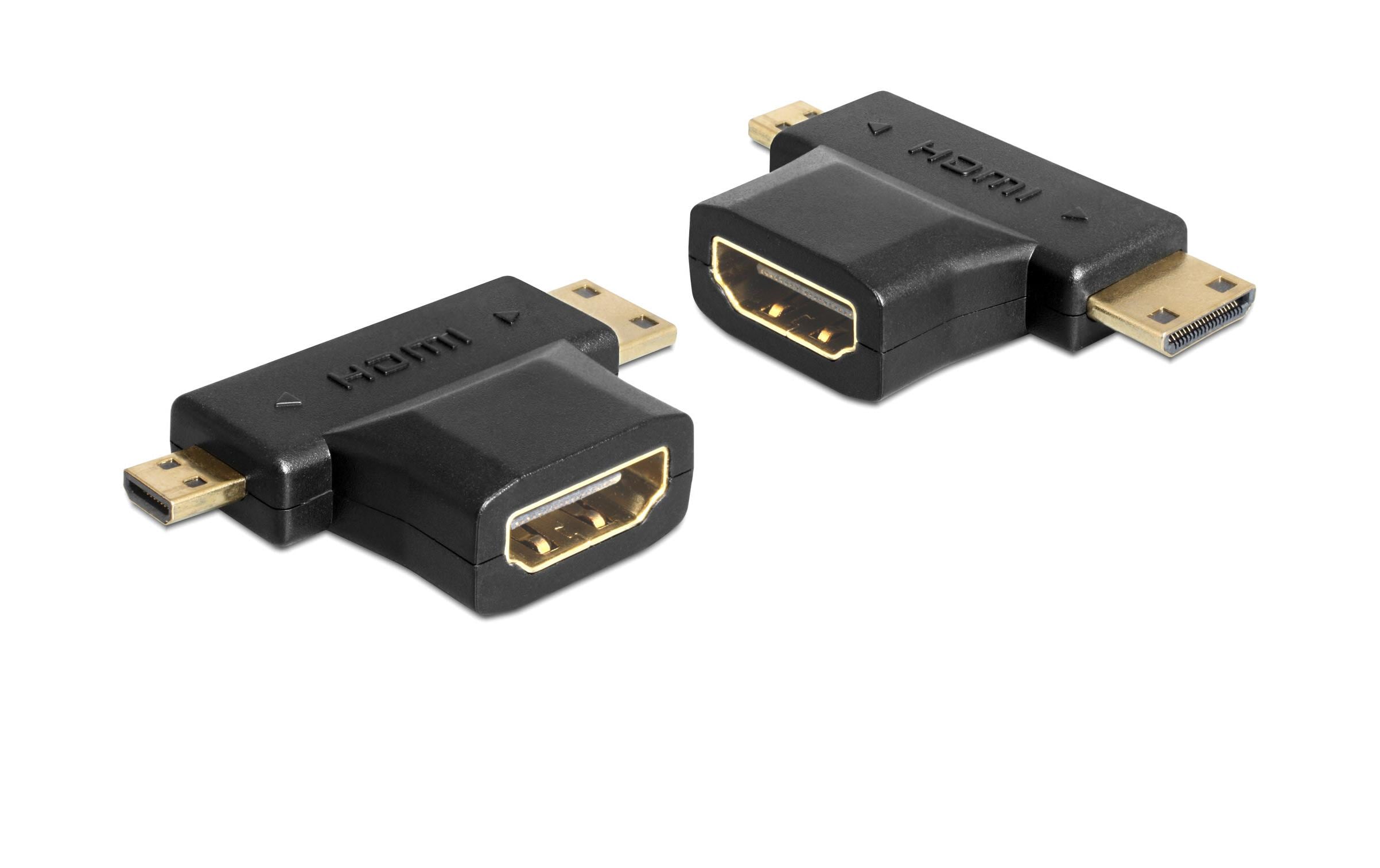 Adapter HDMI - Micro-HDMI (HDMI-D)/Mini-HDMI (HDMI-C)Delock Adapter HDMI-A Buchse > HDMI-C + HDMI-D Stecker