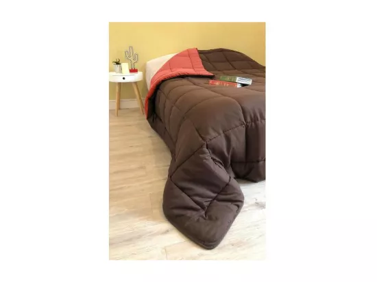 Couette chaude Microfibre 400 gr/m2 CALGARY Chocolat + Corail 220x240cm