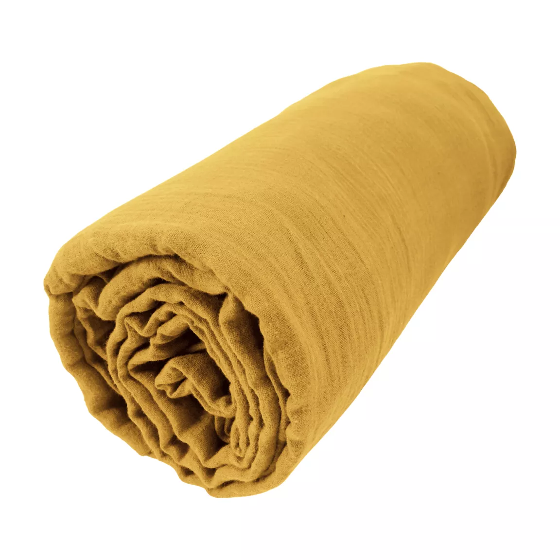 Drap housse gaze de coton (200 x 200 cm) Gaïa Jaune safran