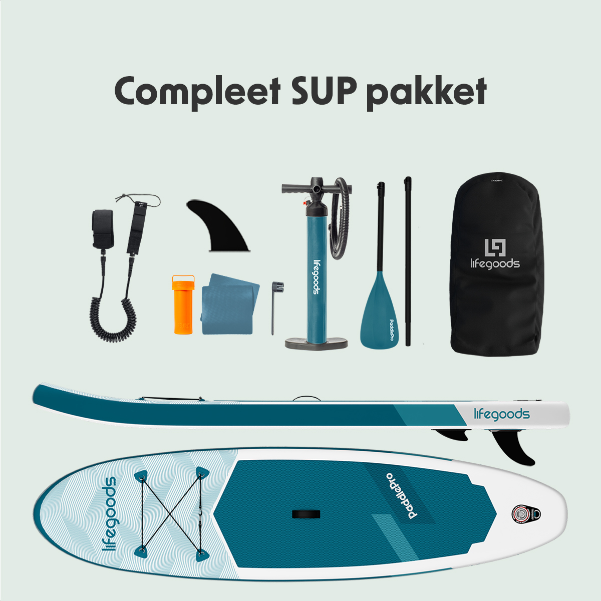 LifeGoods Allround Compact SUP Board - White/Deep Aqua