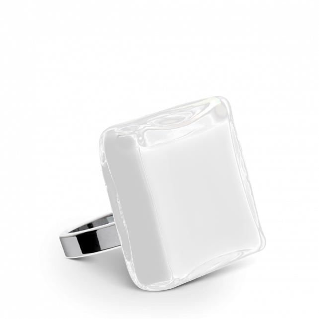 Bague en verre soufflé - Carré Medium Milk