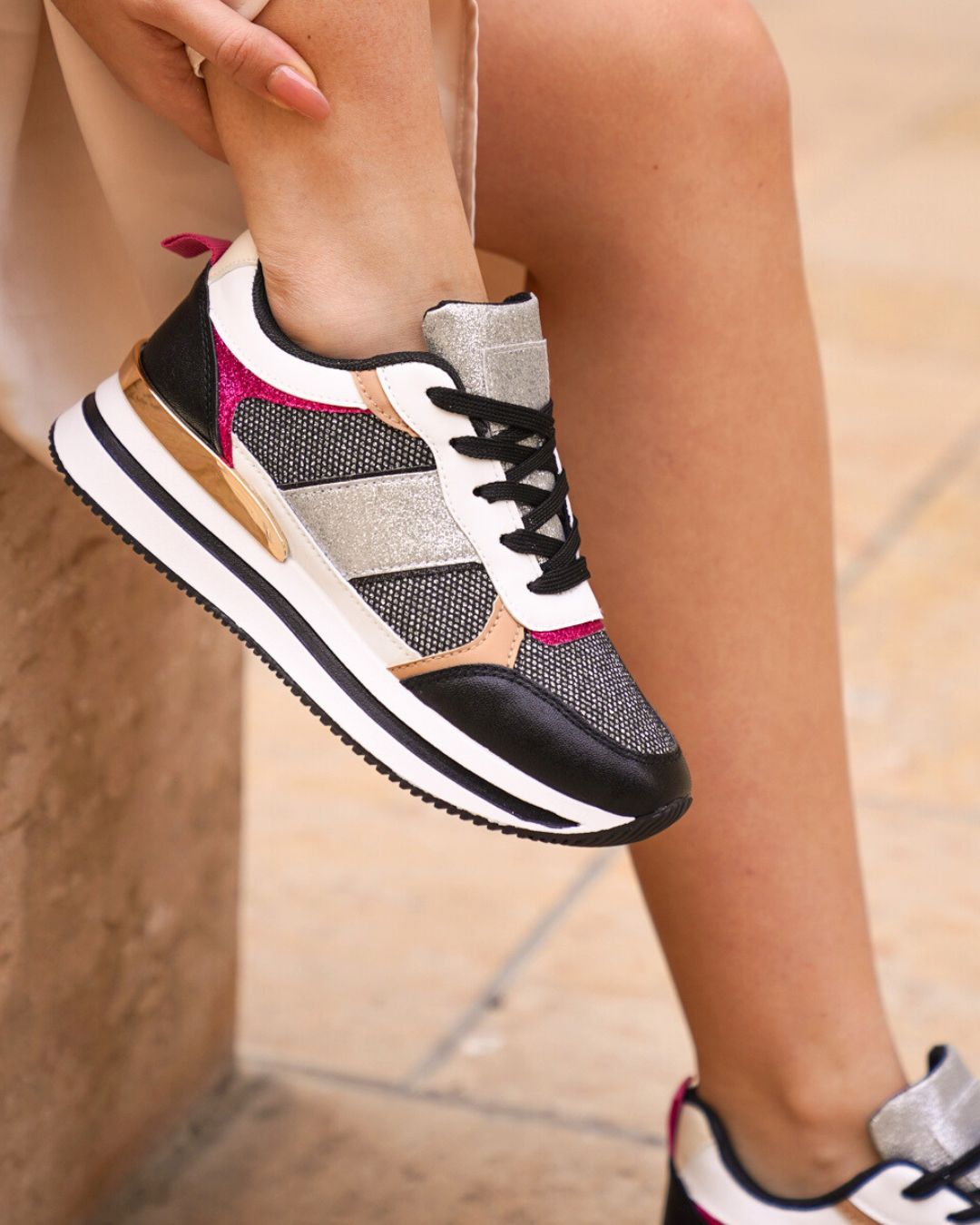 Basket femme noire semelle épaisse à lacets - Lula