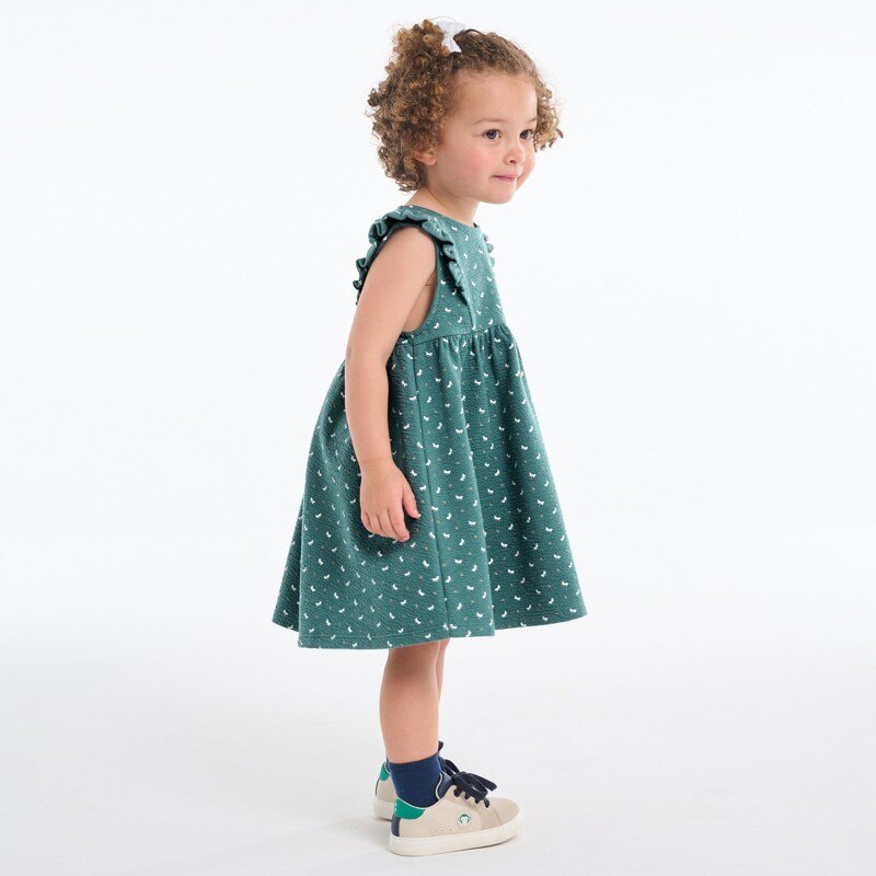 Robe à volants en coton fantaisie imprimé libellules verte bébé fille Vert