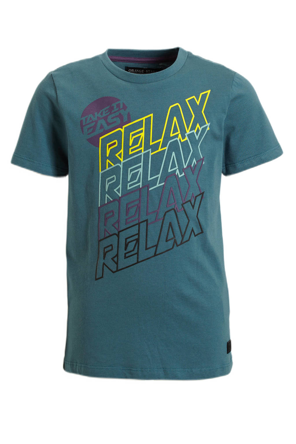 Orange Stars T-shirt Pepe met tekstopdruk petrol