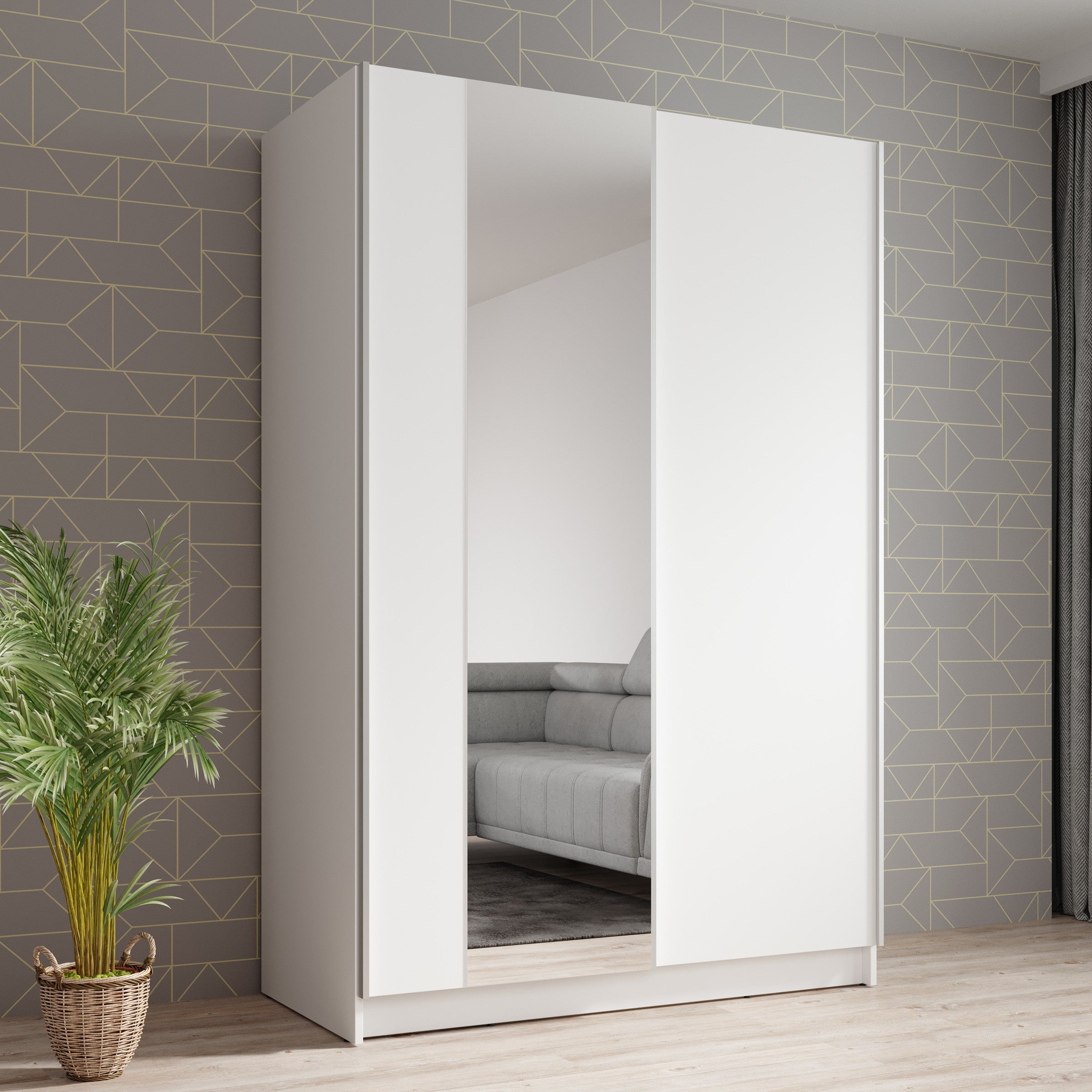 Meubella - Kledingkast Salta - Wit - 120 cm - Met spiegel