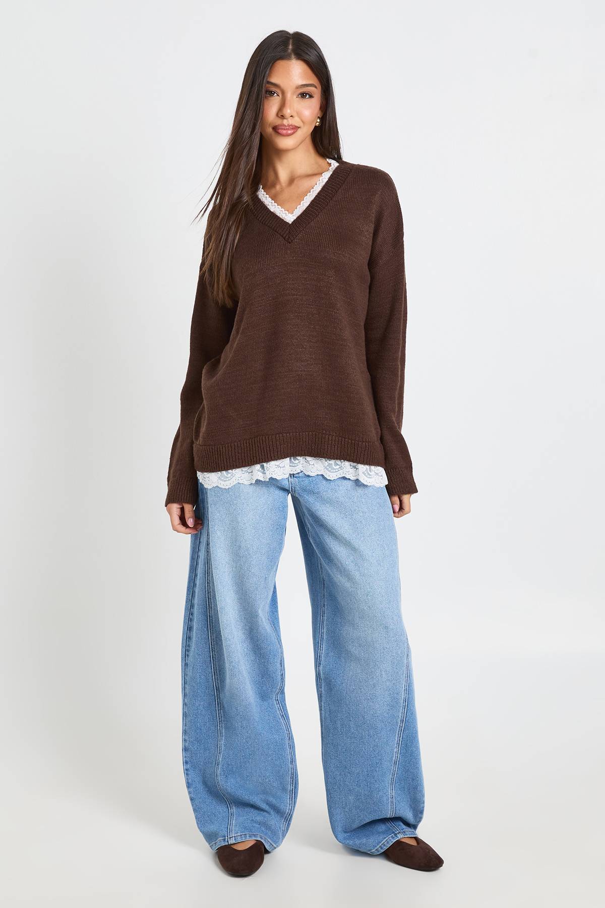 boohoo Synthétiquell Tricoté À Encolure En Dentelle