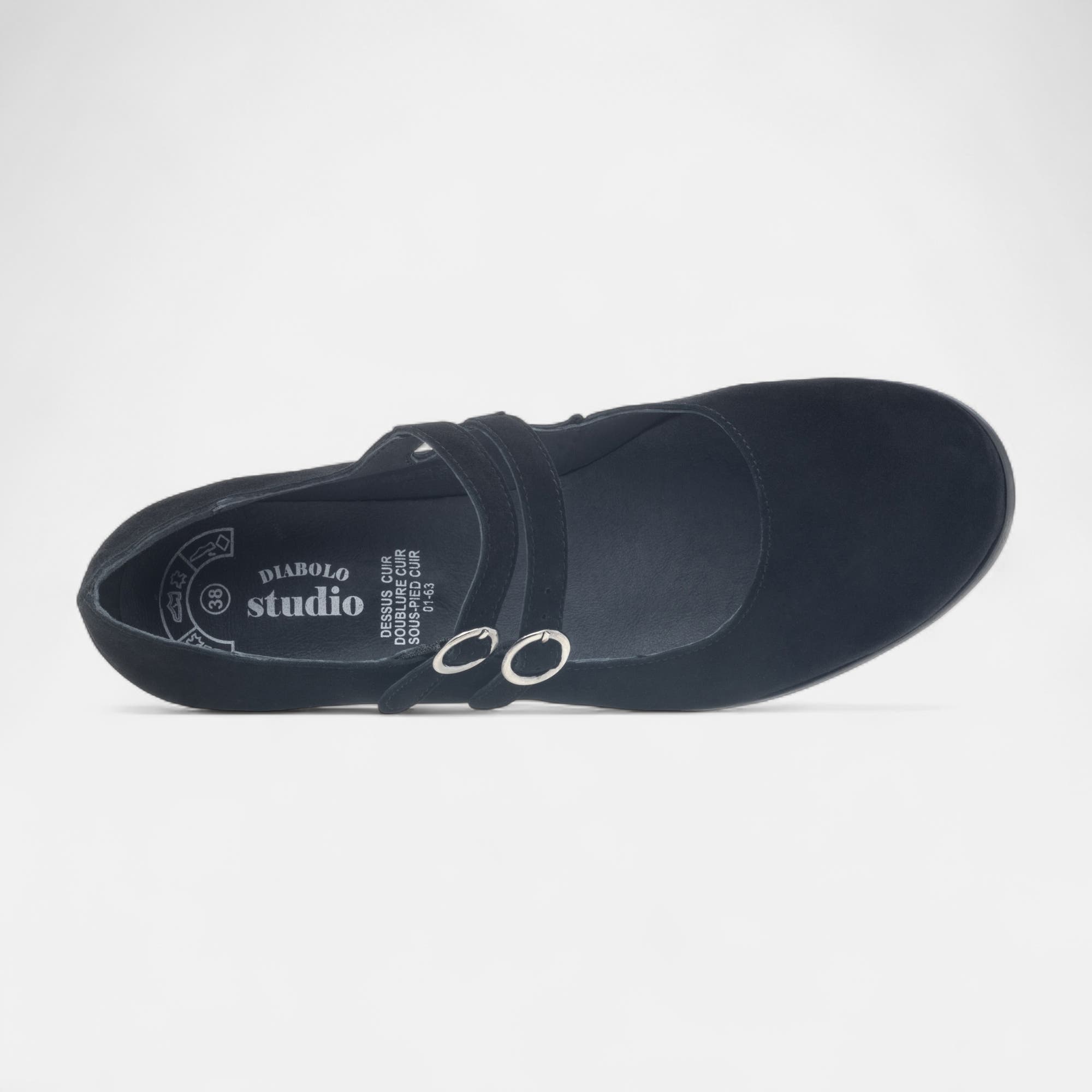 Babies à talon Femme en cuir noir