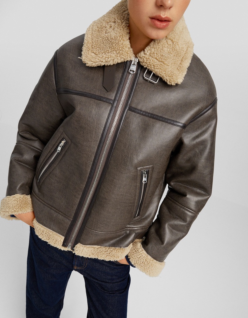 Jaqueta dupla face em couro sintético