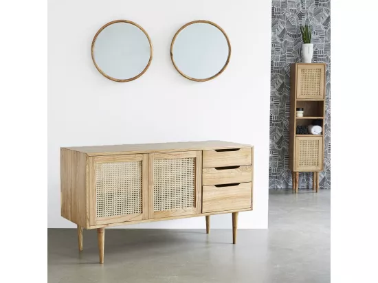 Meuble de salle de bain en mindi massif et cannage 135 cm