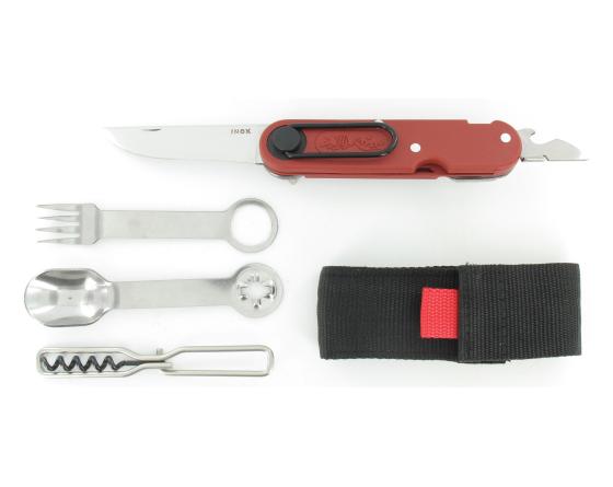 Tatou - 4 pièces + Tire-Bouchon - Manche Rouge - pochette Noir Couteau Ethique par Tatou