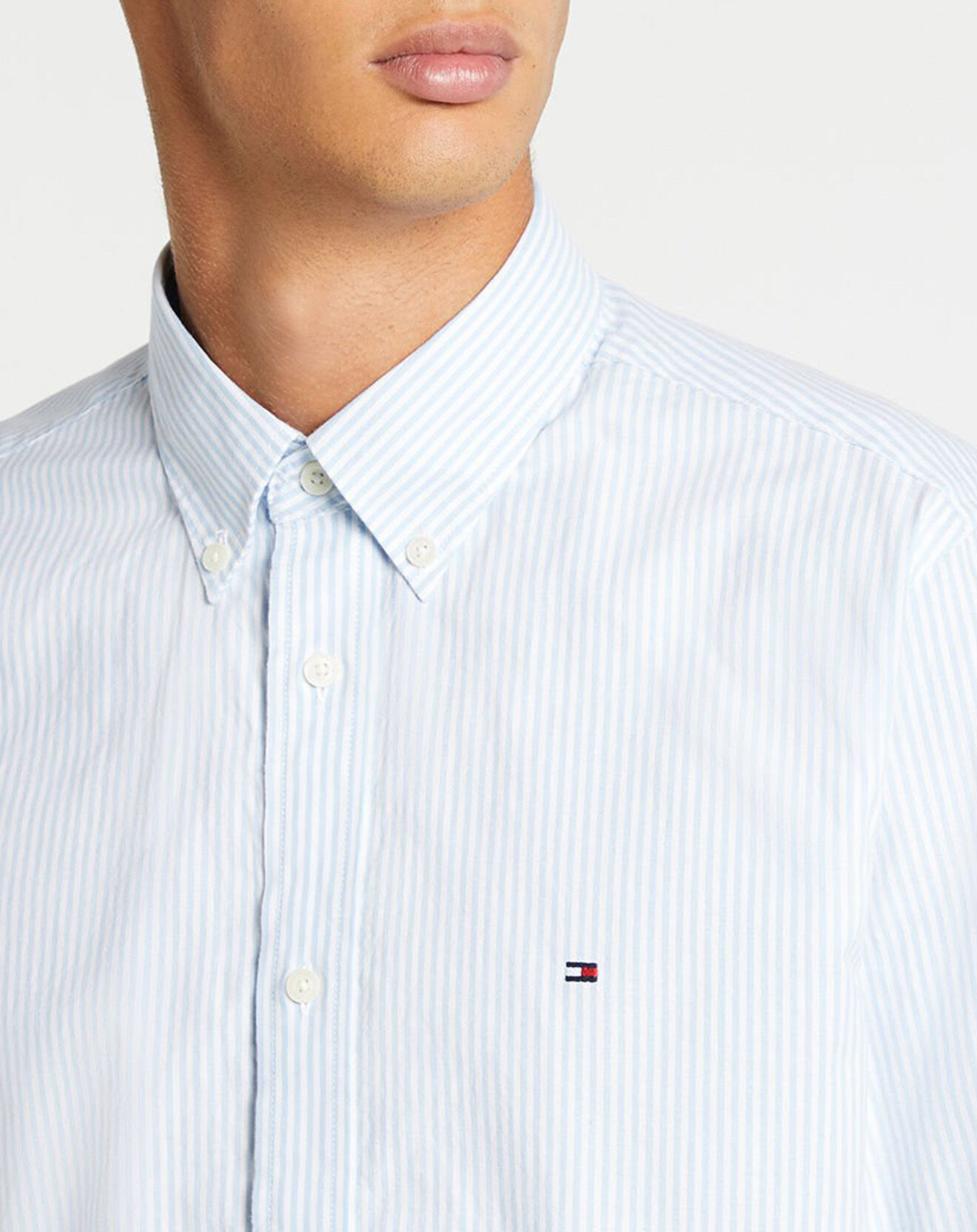 Tommy Hilfiger Chemise droite Oxford Flex rayée blanc/bleu ciel