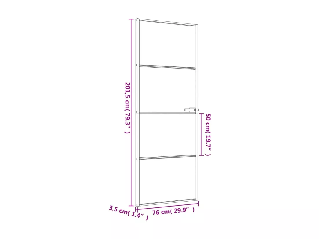Porte intérieure mince noir 76x201,5 cm verre trempé aluminium