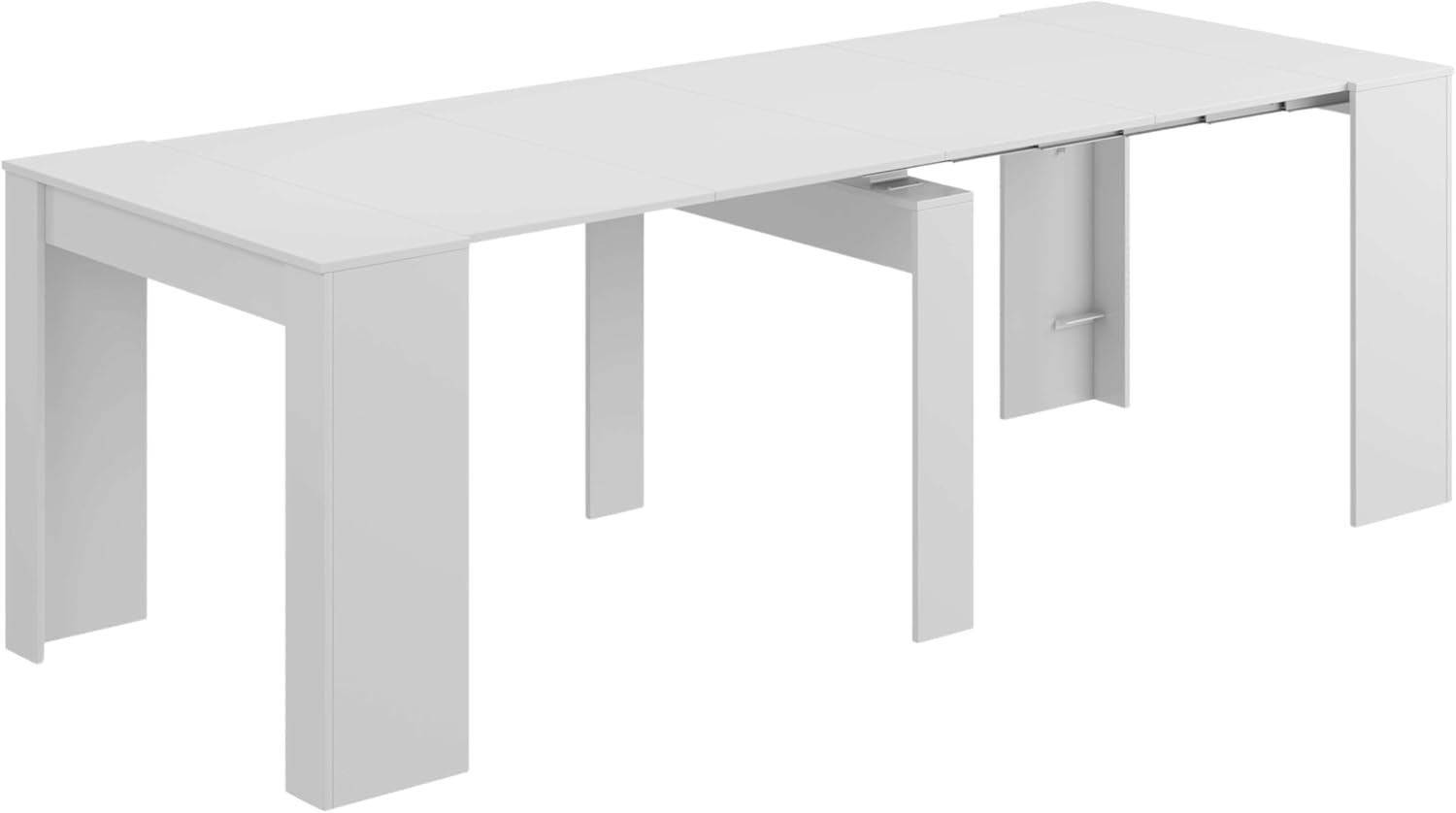 Habitdesign, ausziehbarer Konsolentisch, Esstisch für Wohnzimmer, Flur oder Küche, platzsparend & multifunktional, Hochglanz Weiß, Maße: 50–235 x 78 x 90 cm (L x H x B), Modell Extensible