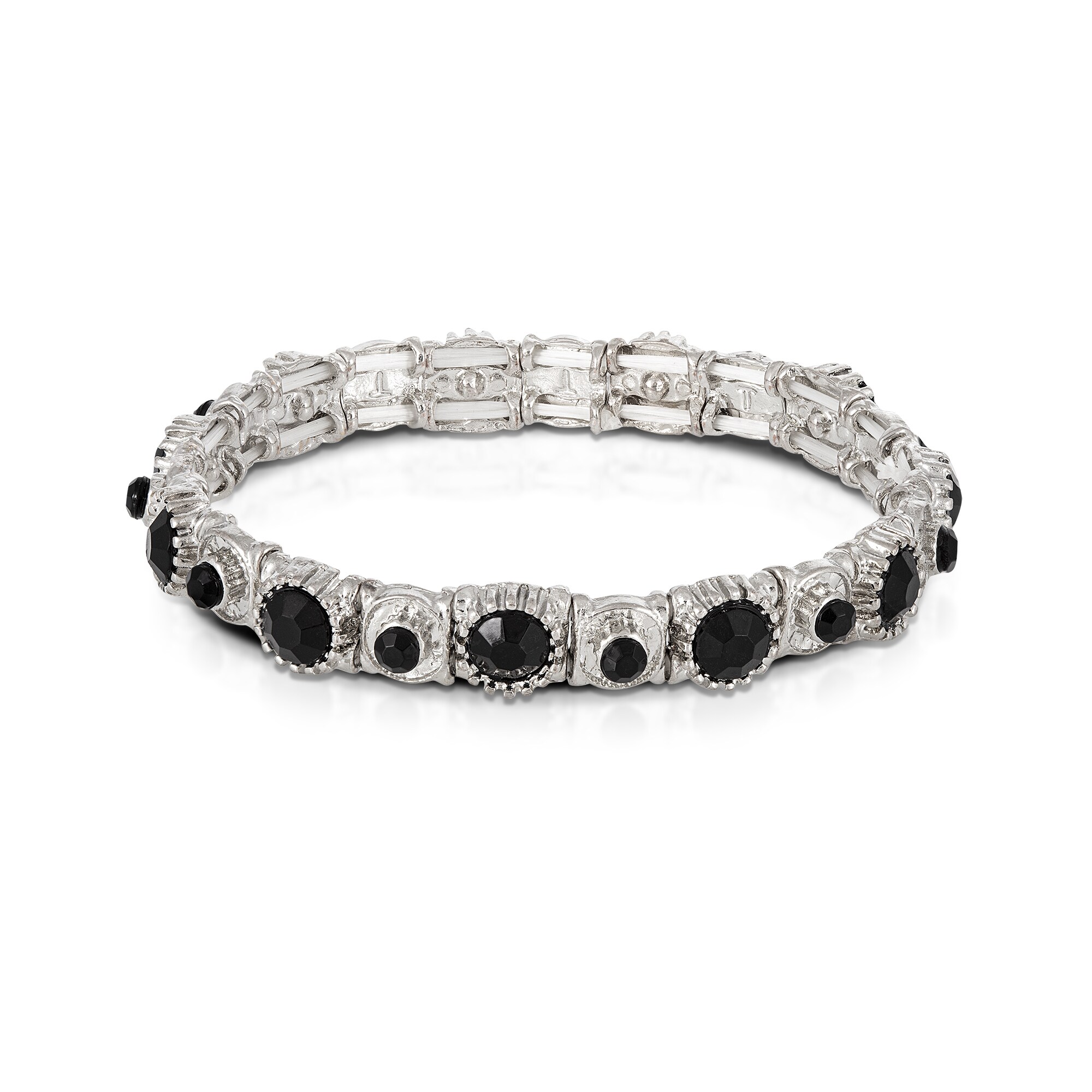 Steuer Modeschmuck Armband Set aus 3 Strecharmbändern rhodiumf.-schwarz