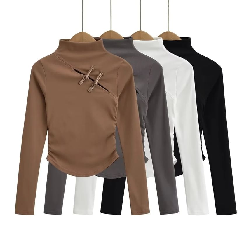 Reknovine - Top met lange mouwen, mockneck, effen uitsparing en gerimpelde sluiting met kikkermotief