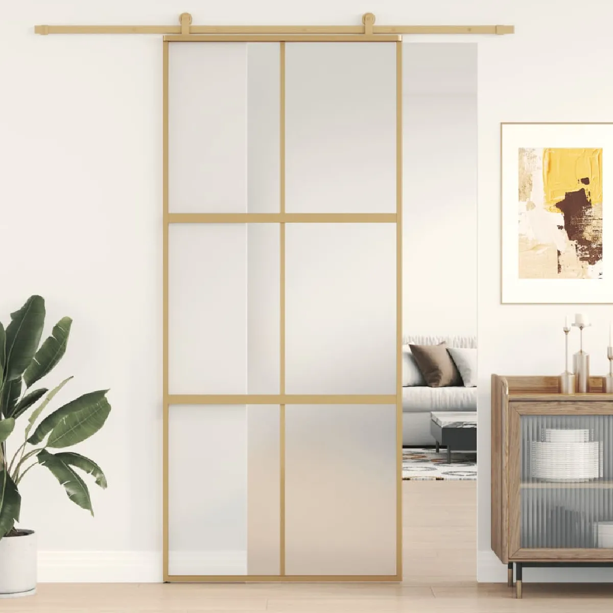 vidaXL Porte coulissante - Doré, 90x205 cm, verre dépoli