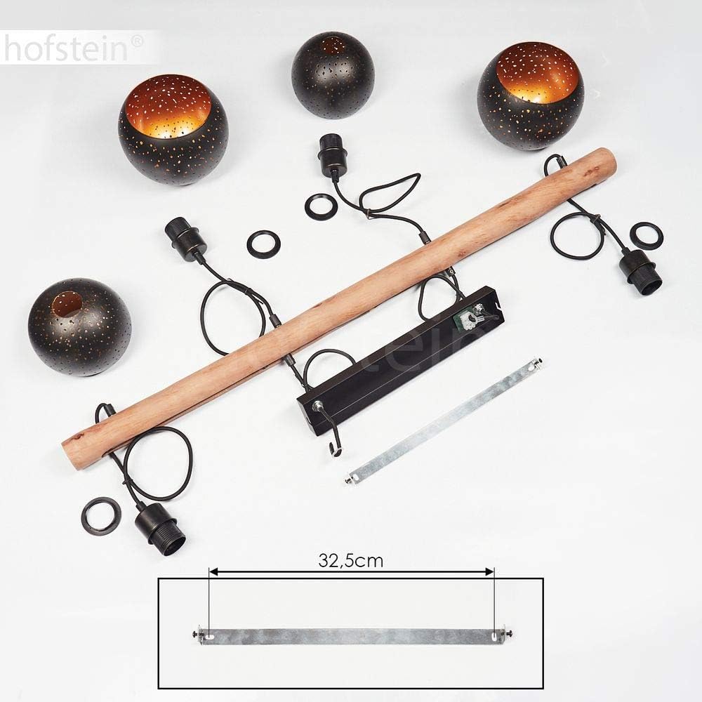 HOFSTEIN Pendelleuchte Imana 4-flammige Deckenlampe aus Metall in schwarz und kupferfarben, Vintage Look, Pendellampe mit Holz in Natur für Esszimmer, Küche, 4 x E27, höhenverstellbar bis max. 120cm