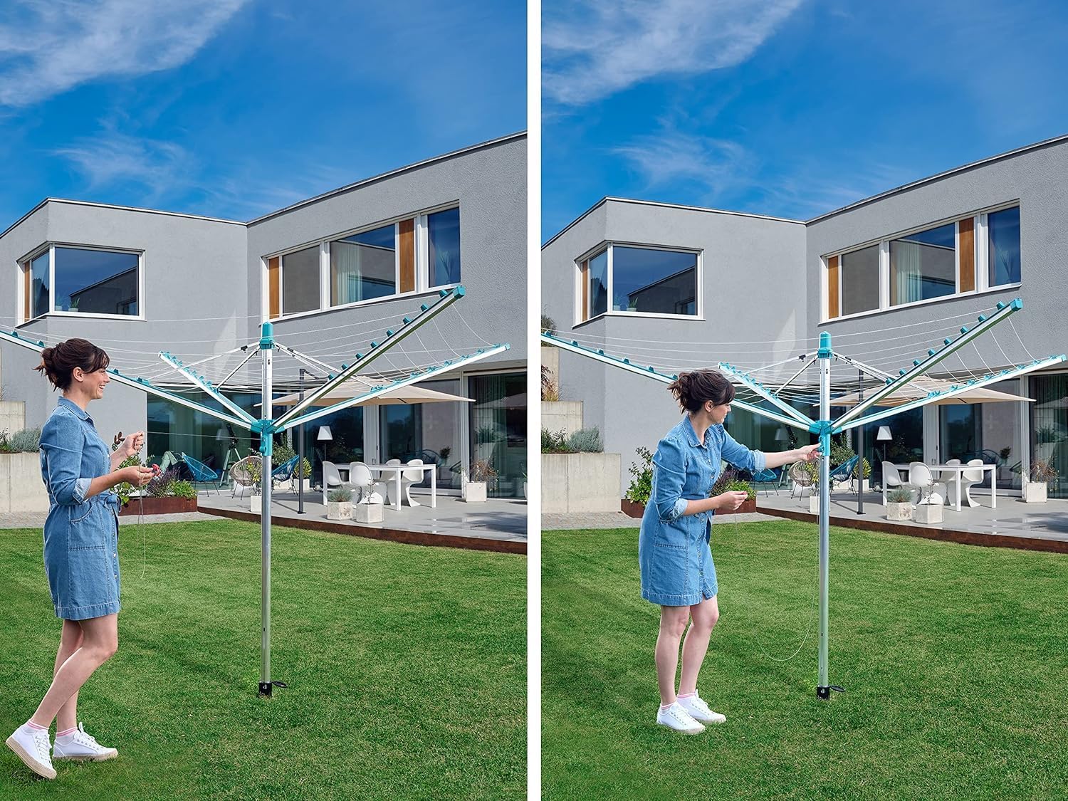 Leifheit Wäschespinne Linomatic 500 Easy, Leineneinzug für saubere Wäsche, Wäscheschirm mit Easy-Lift-System, inkl. Bodenhülse, Wäscheständer mit 50m Leinenlänge für 5 Wäscheladungen