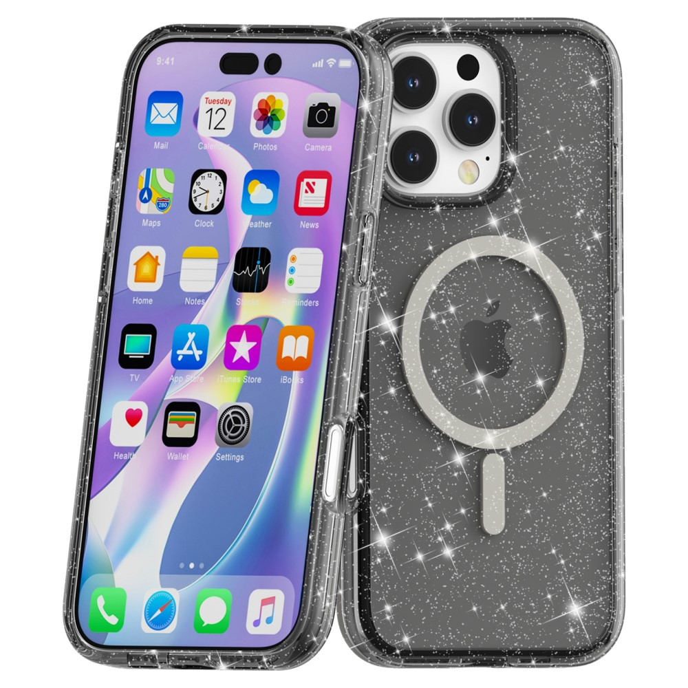 iPhone 16 Pro MagSafe Hybrid Hardcase Schutzhülle im Glitzer Design - Schwarz / Transparent