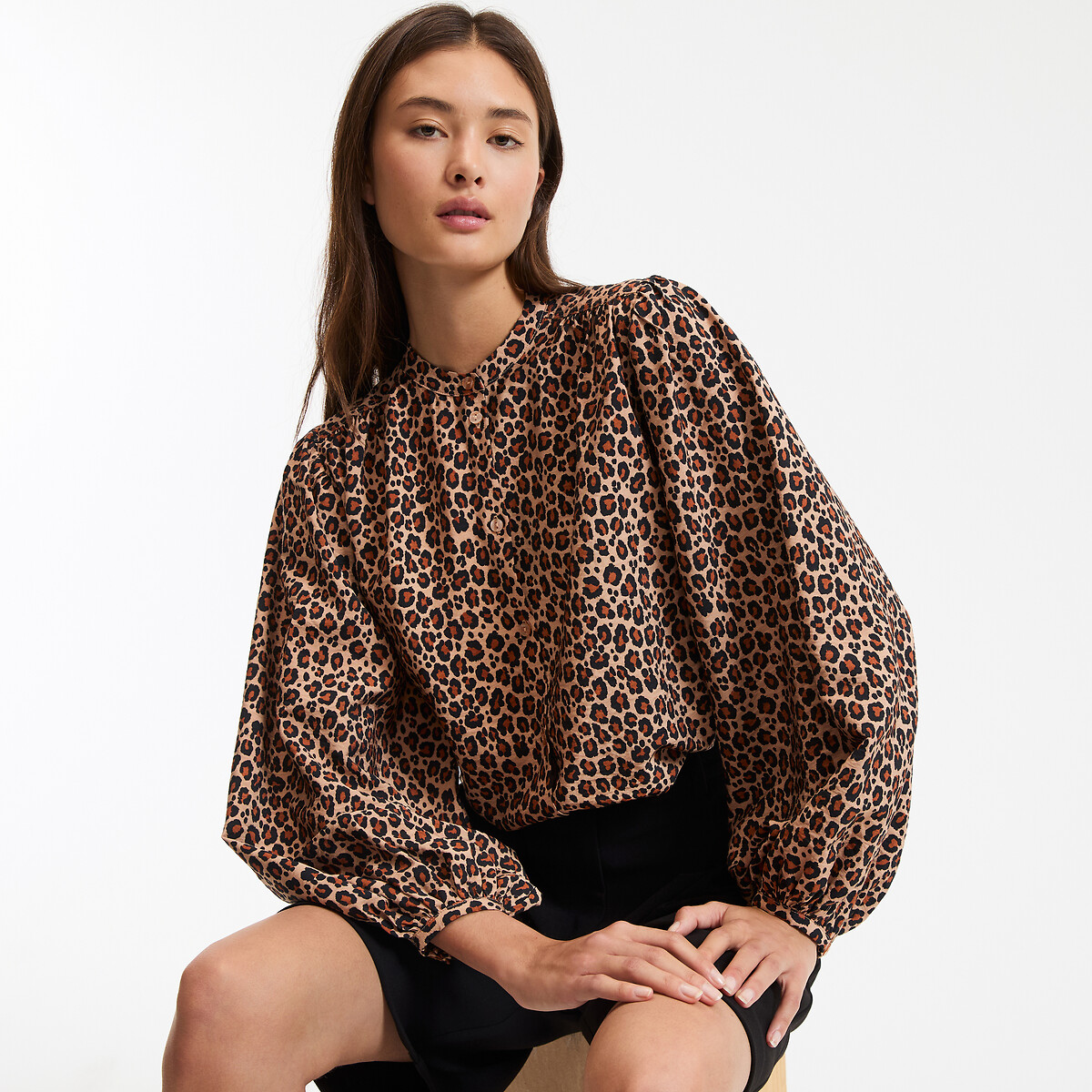 COLEÇÕES LA REDOUTE<br>Camisa Mao kraag, estampa luipaard, Assinatura LISE