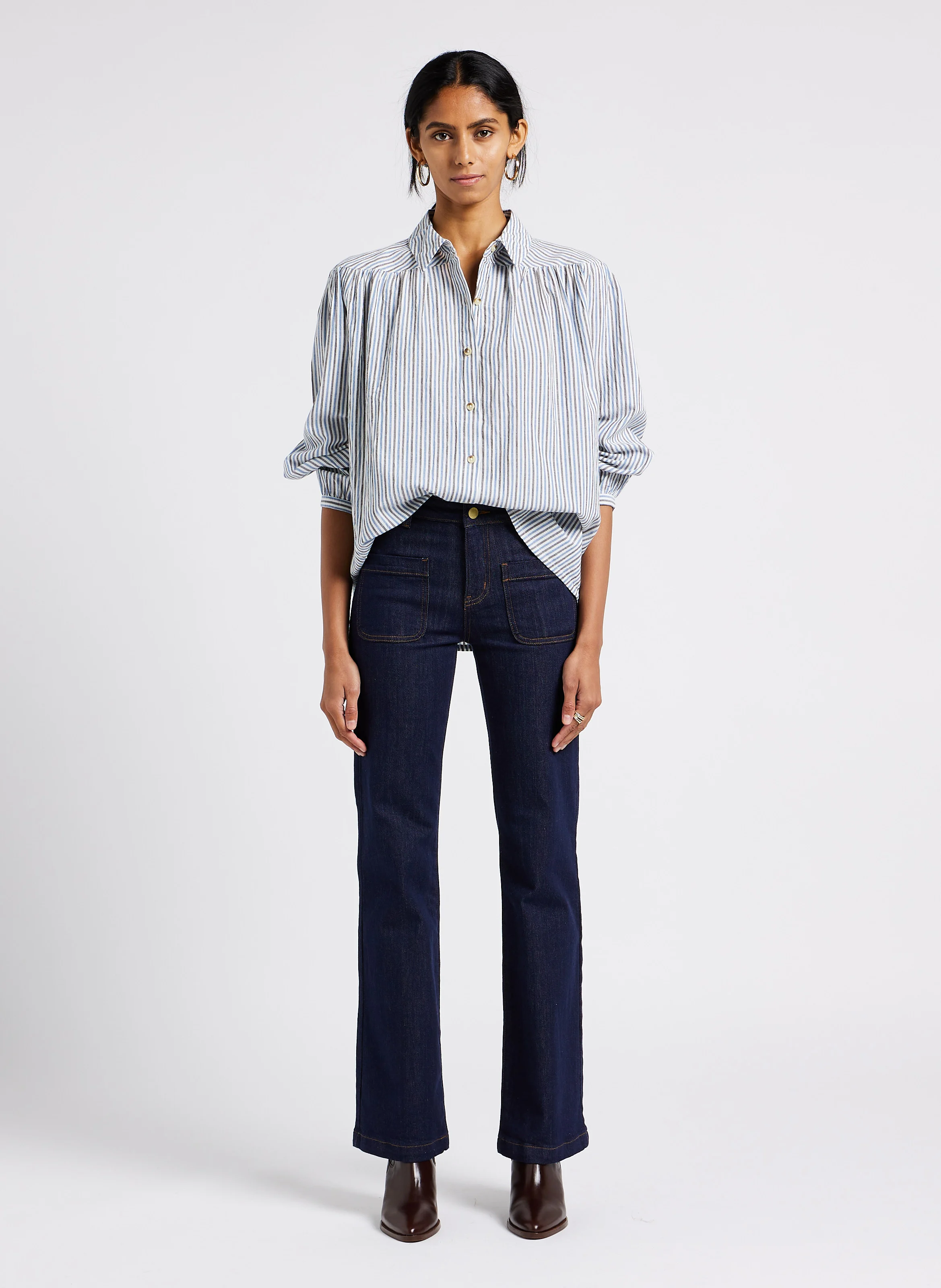 CLOCLO - Chemise ample col classique en coton biologique | Bleu
