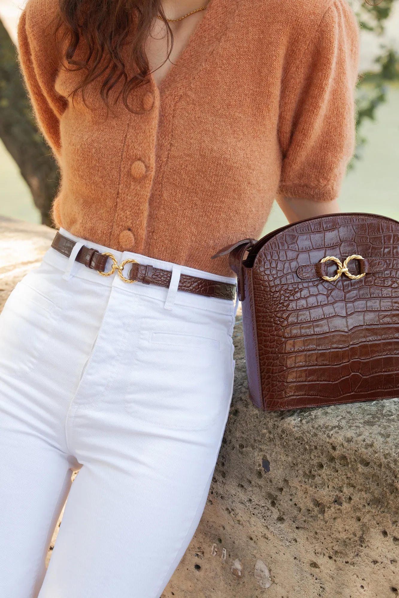 Ceinture en cuir croco Aimée Fauvette