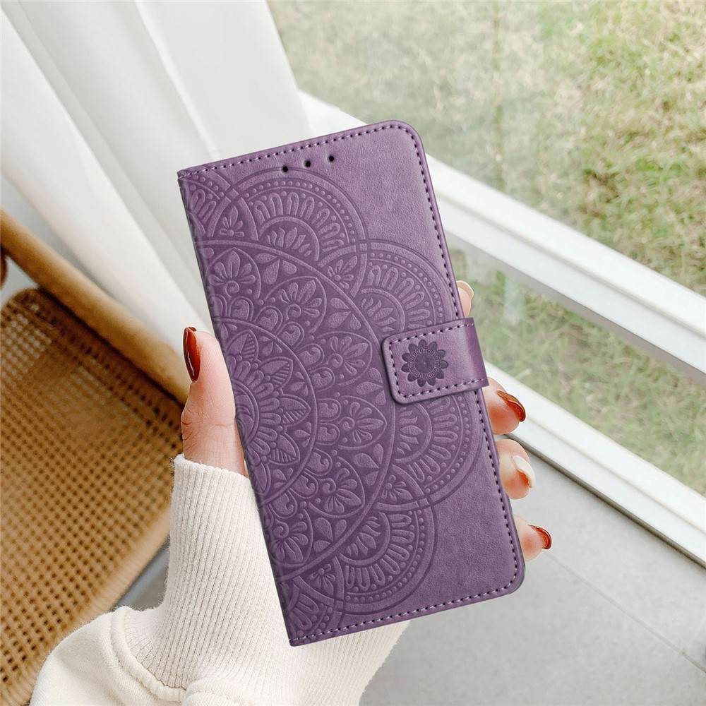 iPhone 17 Pro Leder Tasche Wallet - Mandala Flowers Imprint - Lila