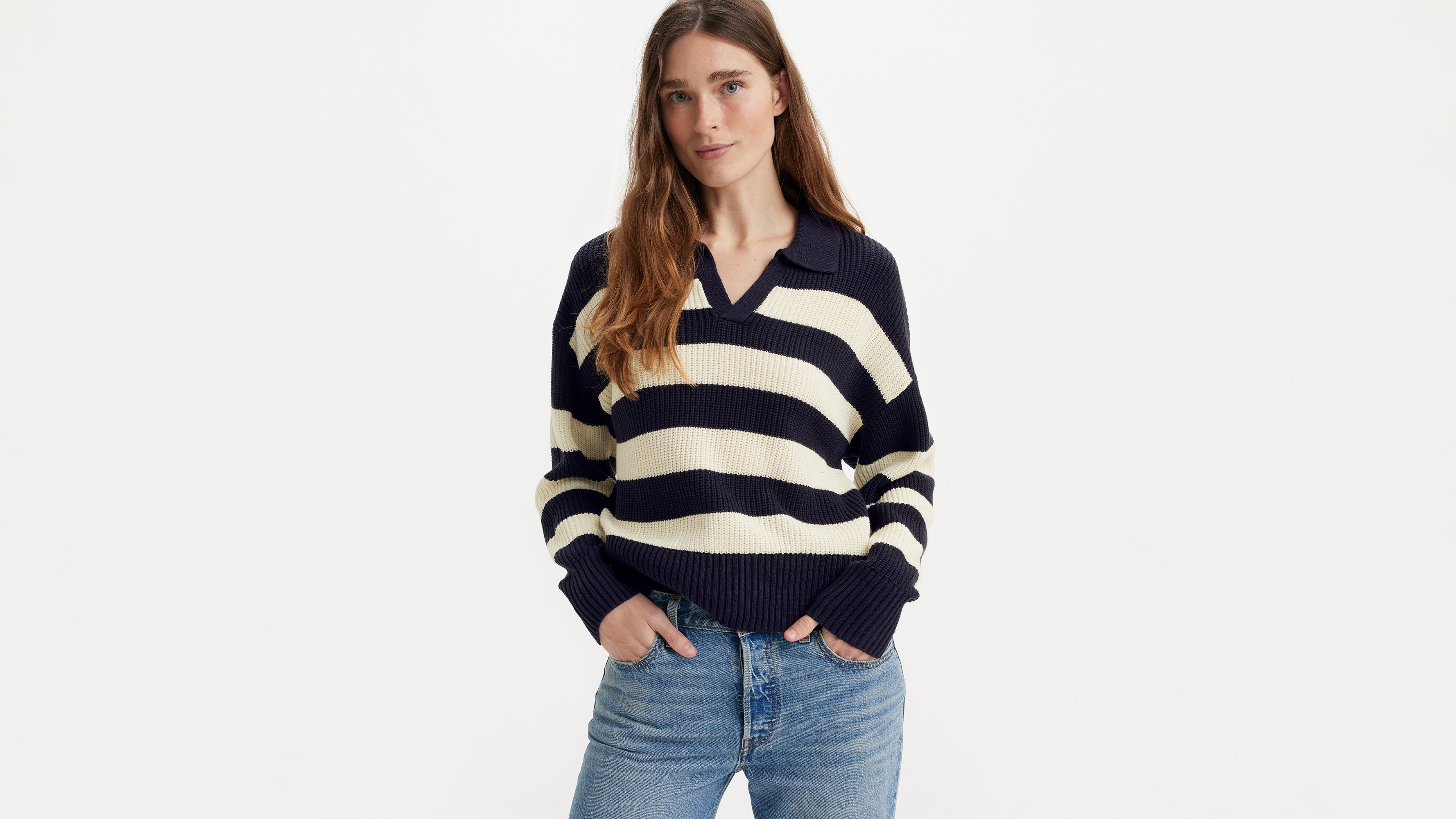 Pull-over col polo Eve - Gem Stripe Nightwatch - Bleu