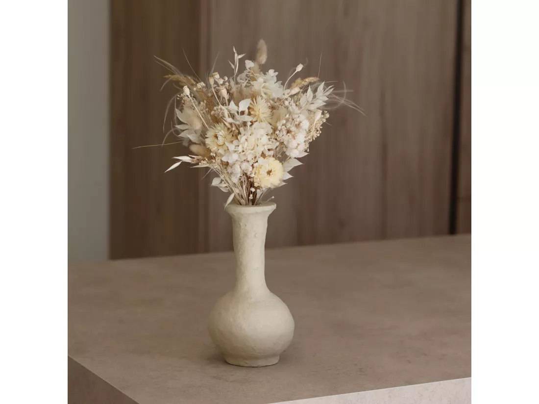 Now's Home - Vase Decoratif En Papier Mache Taupe 12x12x22cm Bayouda