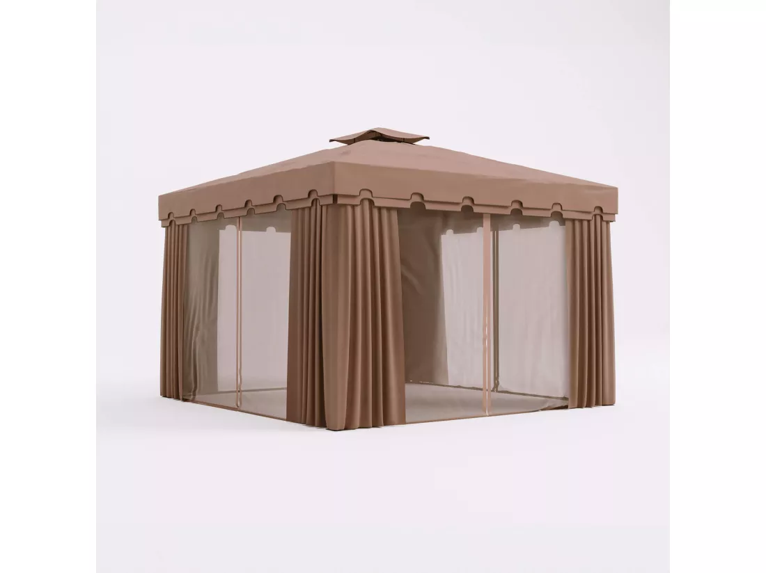 Gazebo Nuxia 3x3 m Polyester Aluminium Marron Clair Noir