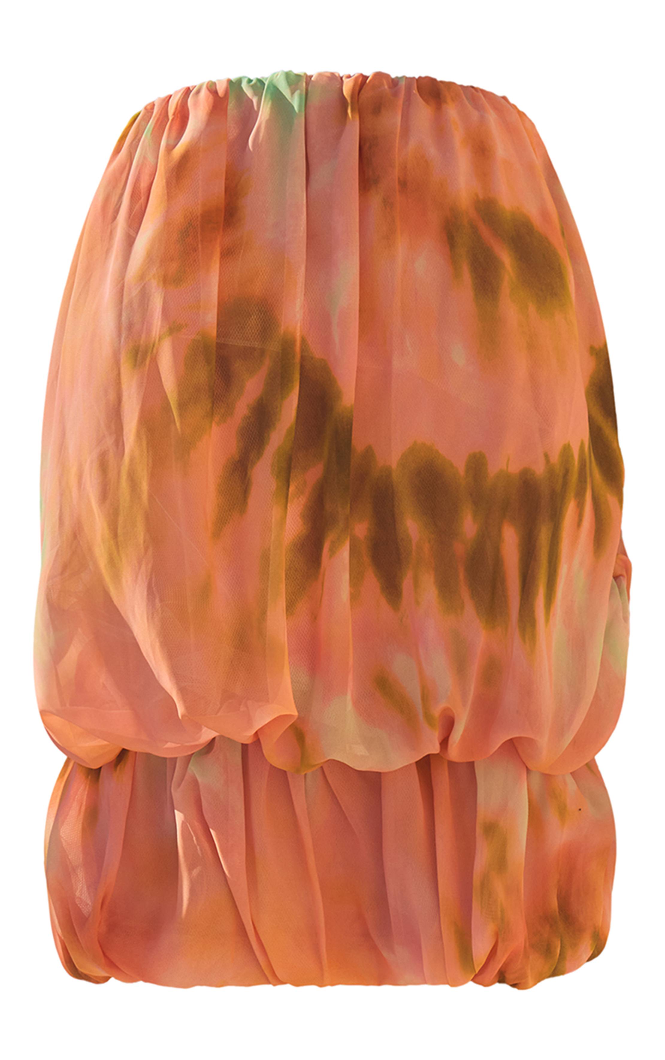 Pêche Robe Bouffante En Mousseline Imprimée Tie Dye À Encolure Bandeau