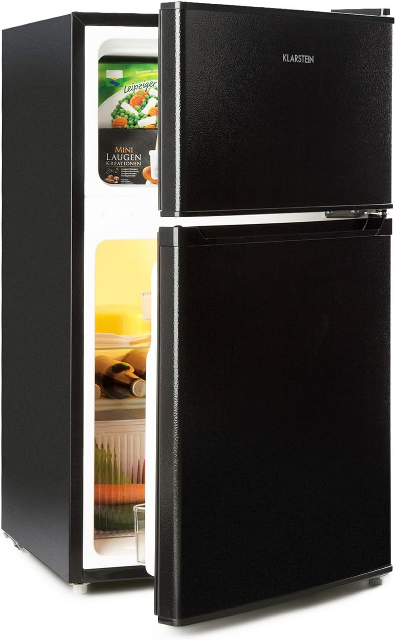 Klarstein Big Daddy - Kühlschrank mit Gefrierfach, Kühl Gefrierkombination, fridge leise, LED, 87-Liter: Kühlschrank mit 61-L und Gefrierschrank 26 L, schwarz
