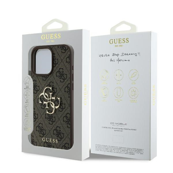 iPhone 16 Pro Max Leder Hardcase Hülle 4G Big Metal Logo (GUHCP16X4GMGBR) - Braun