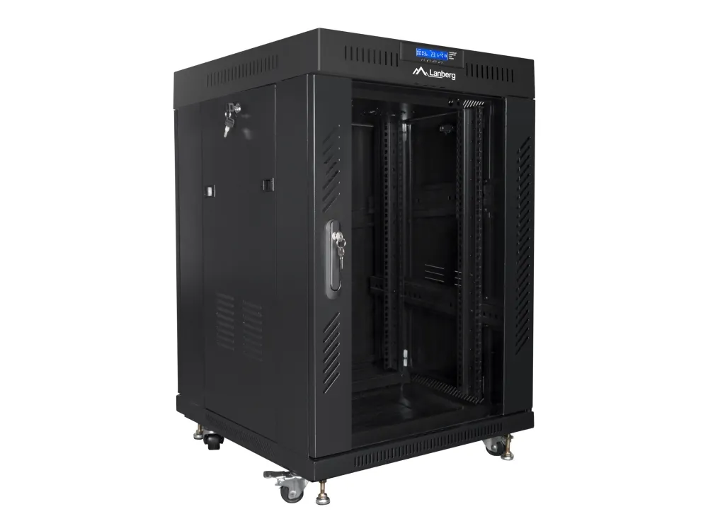 Lanberg - Rack kabinet - med display, 2 køleblæsere - sort, RAL 9004 - 15U - 19