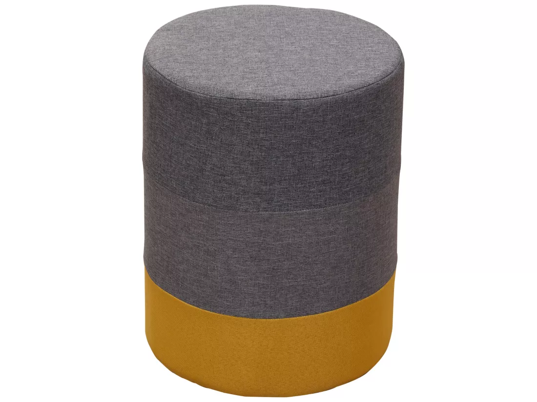 Tabouret Repose-pieds Pouf Rond Bois Tissu Jaune Gris 32x30x12