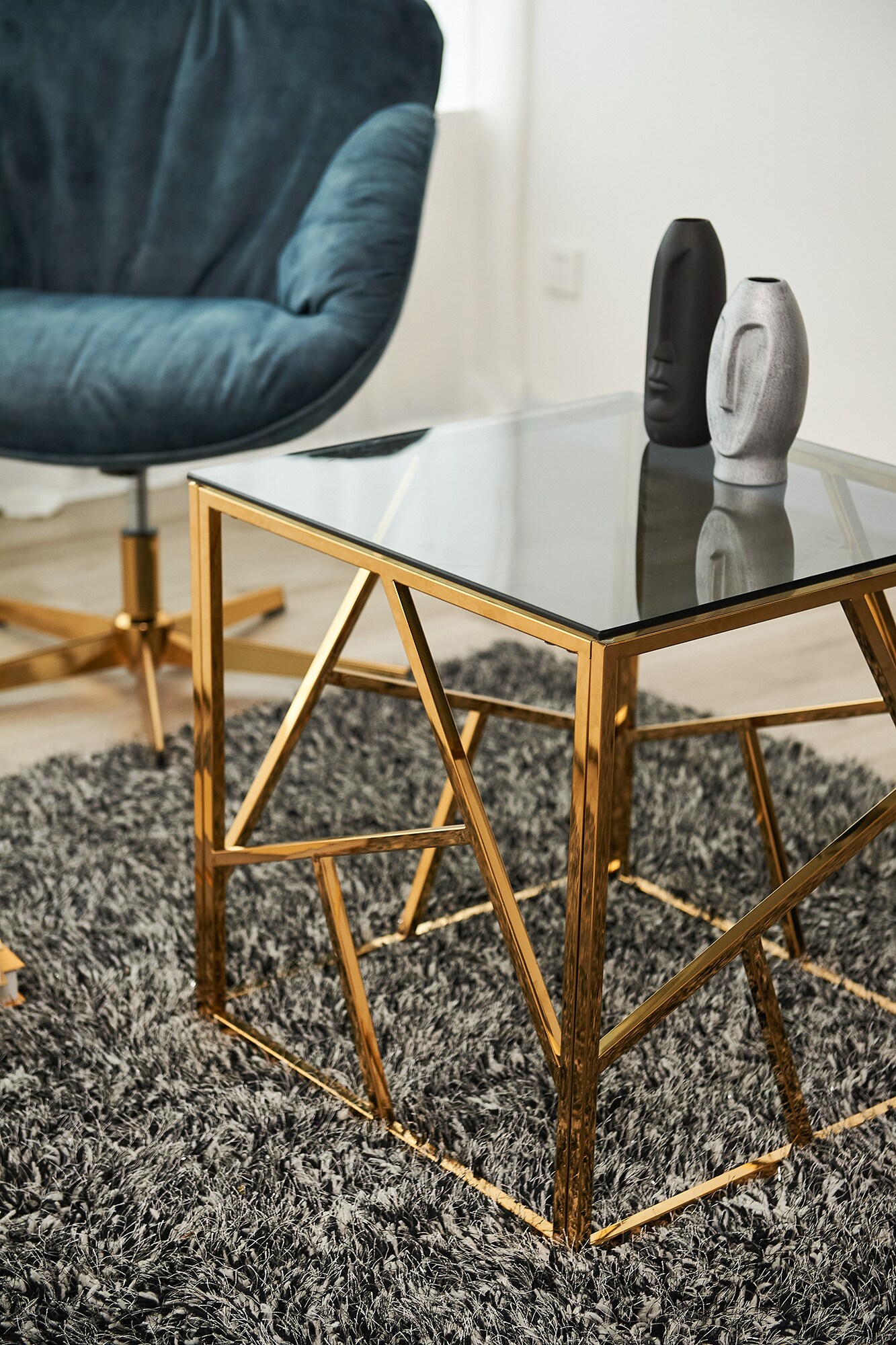 Beistelltisch Gold/Grau 55x55 cm Wohnzimmertisch Couchtisch Sofatisch Dekoration