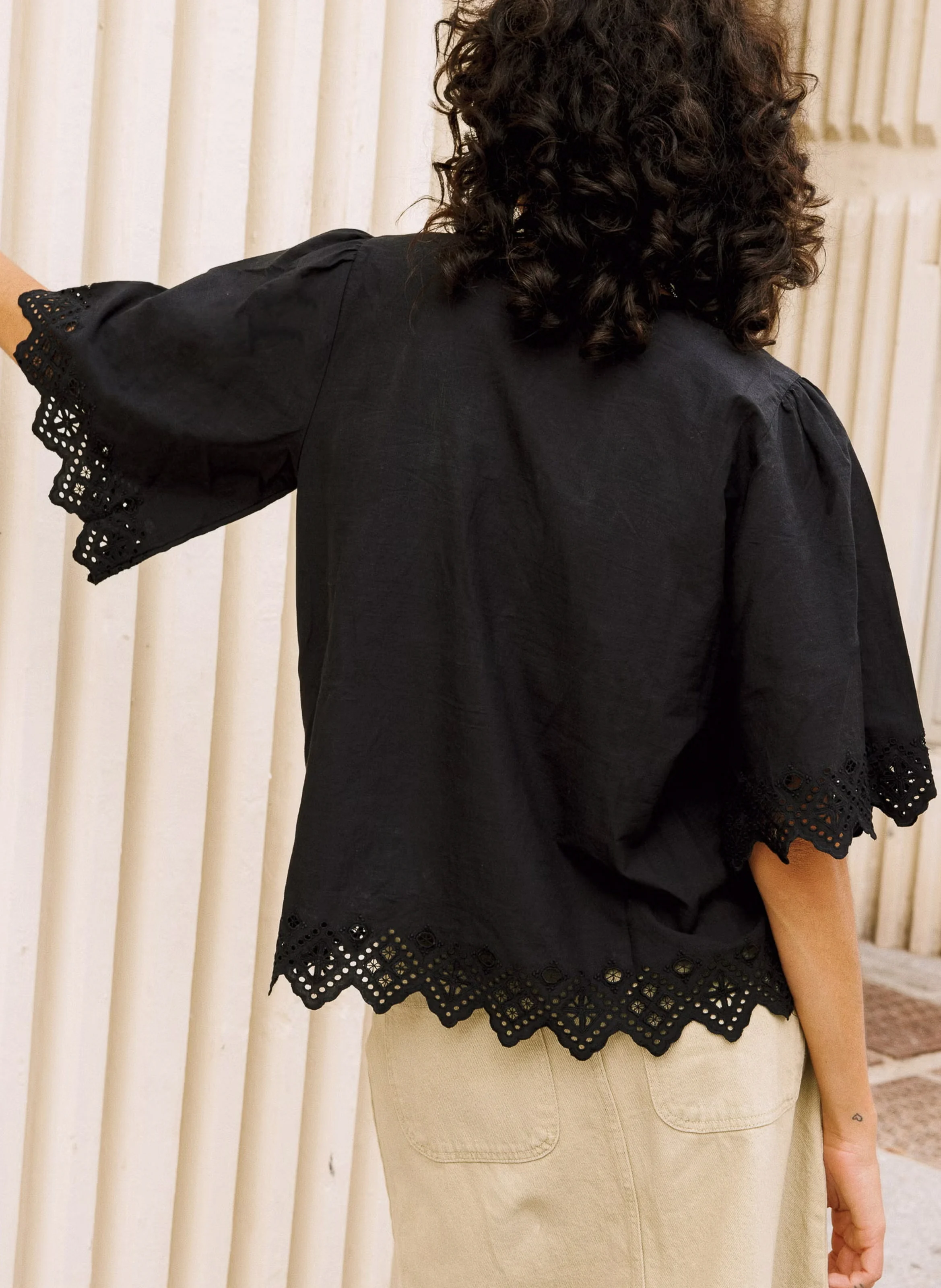Blouse col V en coton | Noir